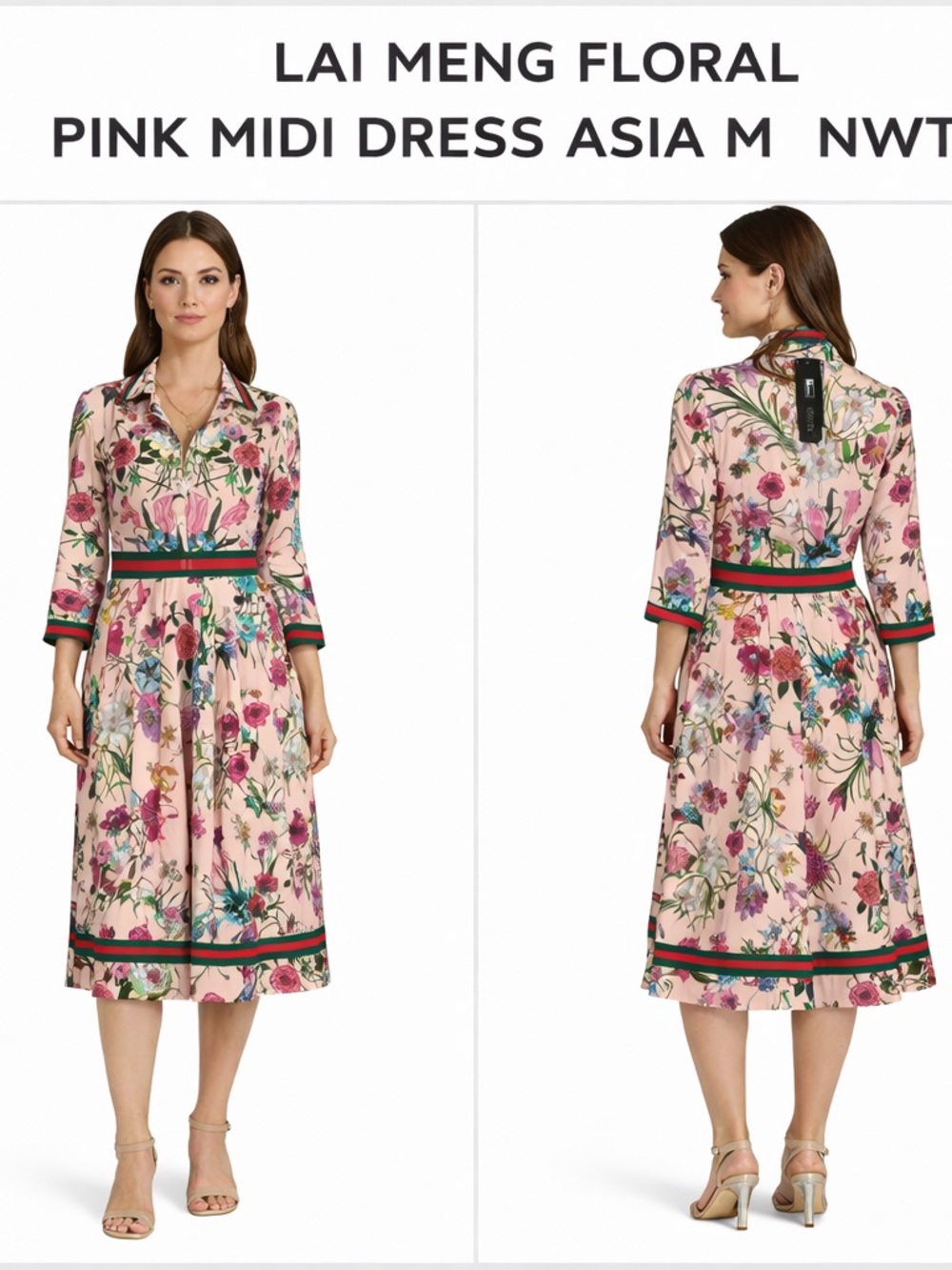 LAI MENG FLORAL PINK MIDI DRESS ASIA M NWT